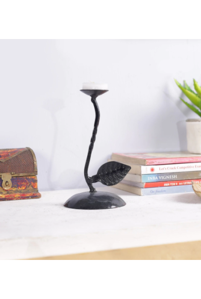 METAL CANDLE STAND WITH LEAF METAL CANDLE STAND WITH LEAF